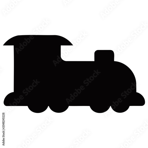Schilderij op canvas A simple black silhouette illustration of a steam train locomotive, viewed from the side, with a classic design and no additional details