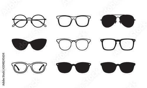 Eyeglasses and Sunglasses Icon Collection Set