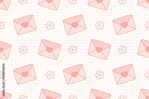 Pink Love Letter and Flower Seamless Romantic Pattern Background