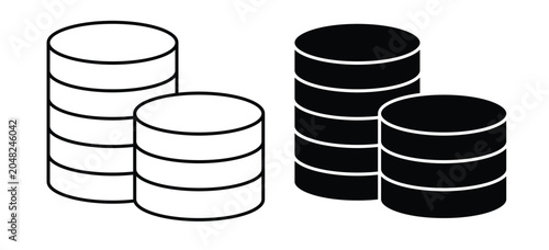Cuadro en lienzo Stacked Coins Vector Icon Set with Overlapping Outline and Solid Styles