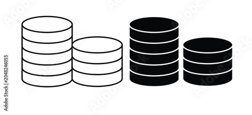 Schilderij op canvas Stacked Coins Vector Icon Set with Outline and Solid Silhouette Styles