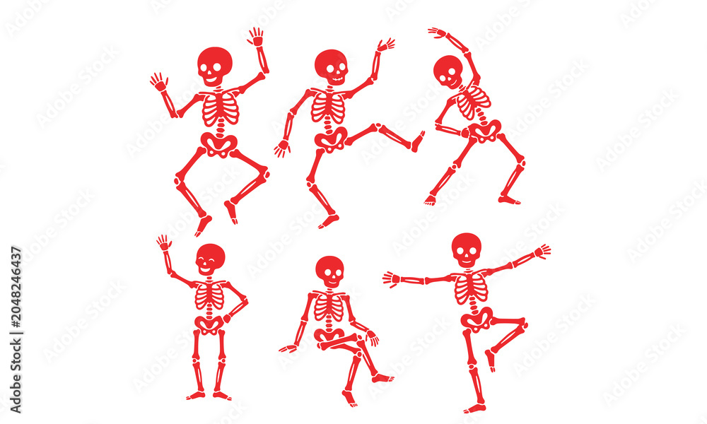 Obraz premium Dancing Skeleton, Halloween & Funny Skeleton Character Icons Collection
