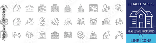 Foto Real estate properties and modern housing line icon set