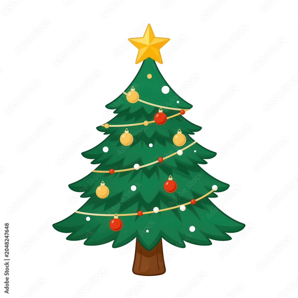 Fototapeta premium Decorated Christmas Tree with Ornaments and Star Top