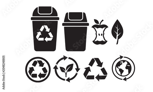 Recycling and Environmental Sustainability Icons Set