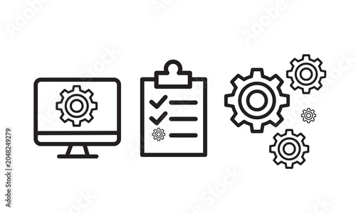 Business Process and Project Management Icons with Settings and Checklist