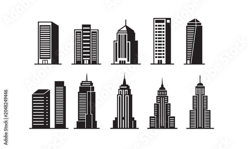 Modern City Skyline and Skyscraper Icons Set