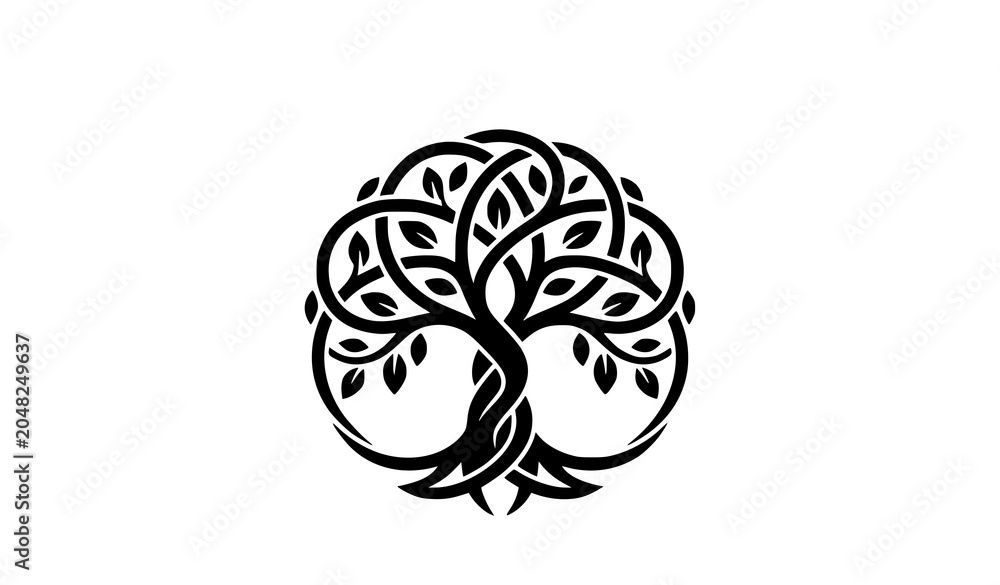 Fototapeta premium Minimal Twist Tree Logo Design Template with Elegant Natural Organic Symbol for Branding Identity