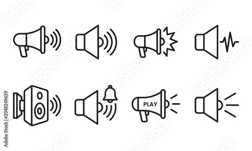 Speaker and Audio Volume Icons Set with Sound Control Symbols