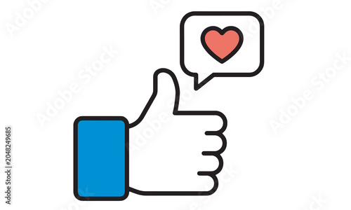 Thumbs Up Like Icon with Heart Notification Message