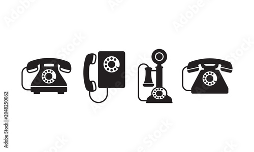 Vintage Rotary Telephone Icons Set in Retro Communication Style