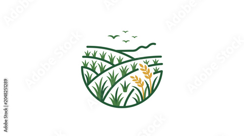Minimalist Farm Field Logo Concept with Wheat Stalks