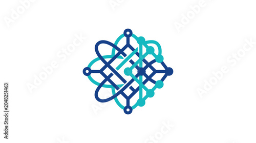 Abstract Science Symbol with Interconnected Nodes and Atomic Structure