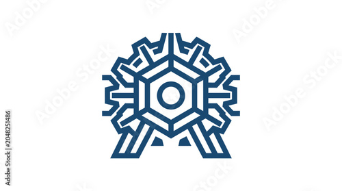 Abstract Geometric Snowflake Icon or Industrial Gear Symbol