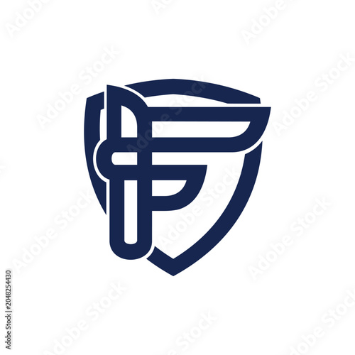 Creative minimalist f shield logo design vector illustration template. Elegant shield logo with letter f 