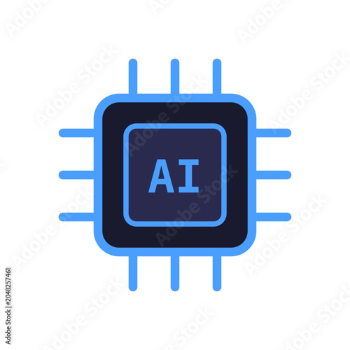 AI Processor Chip Icon Blue Technology Microchip Artificial Intelligence Vector Illustration