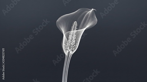 Ethereal X-ray Style Calla Lily Flower, Monochrome, Delicate and Translucent Petals, Minimalist Background
