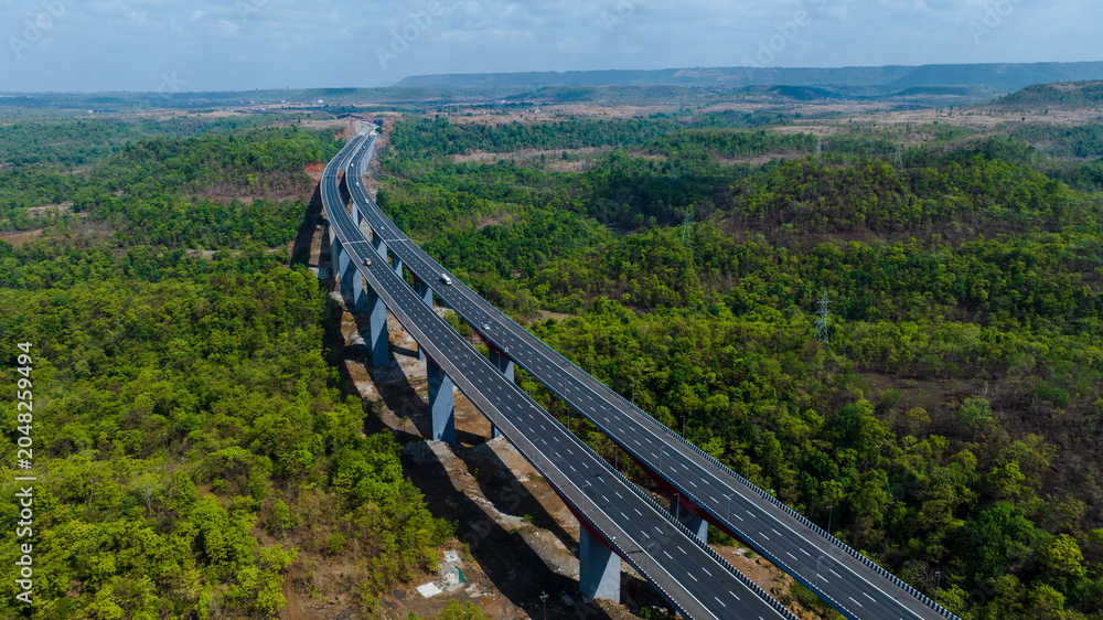 Fototapeta premium Samruddhi Mahamarg Drone Shot Maharashtra India Samruddhi Expressway Highway Infrastructure Drone Photography