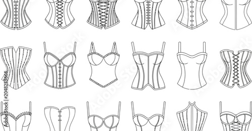 Tableau sur toile Corset, lingerie, and bodice vector illustrations, women's fashion icons, 20 out