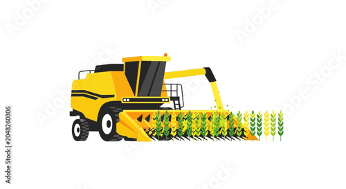 Schilderij op canvas Yellow combine harvester working in a wheat field, agricultural machinery, harve