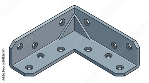 Vászonkép Isometric illustration of a gray metal L-shaped bracket with screw holes on a white background