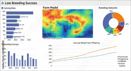 Slika na platnu Livestock Breeding Success Dashboard with Charts and Data Visualization