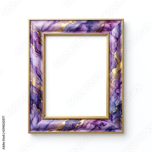 Purple and gold abstract watercolor rectangle frame clip art with a white background