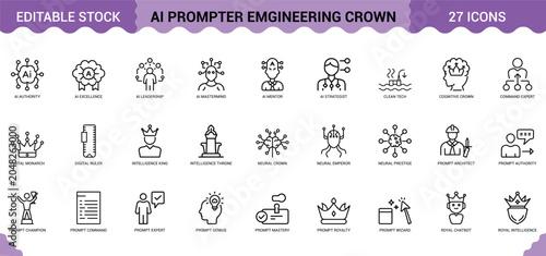 Foto Ai prompter engineering crown icons collection for digital leadership and neural intelligence design