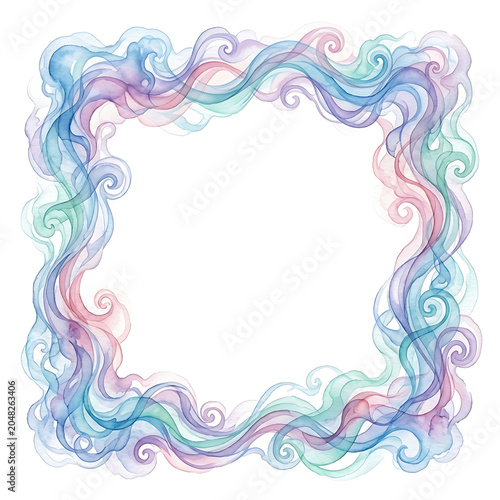 Elegant watercolor frame clip art with swirling pastel colors and floral elements