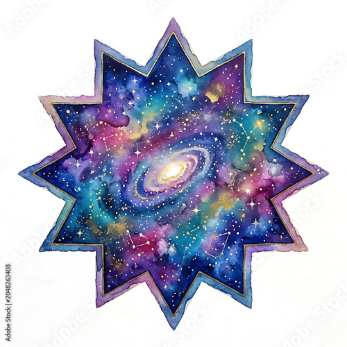 Beautiful watercolor galaxy frame clip art with vibrant celestial colors