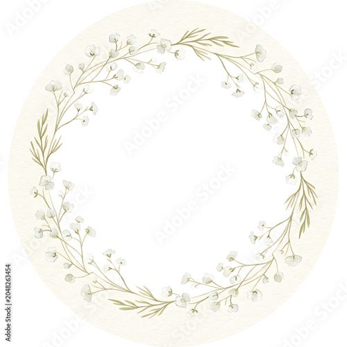 Graceful watercolor botanical wreath frame clip art, perfect for invitations and decor with a delicate touch