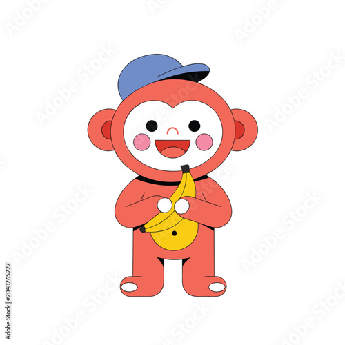 Photography Cute monkey cartoon character holding a banana.