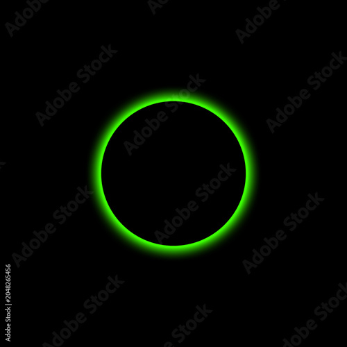 Vibrant neon green glowing circular ring isolated on a solid dark black background digital art