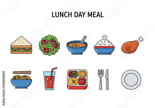 Valokuva Collection of diverse lunch meal icons representing a variety of food and drink