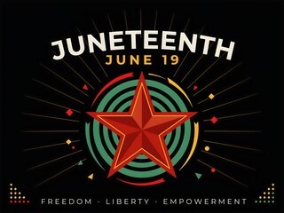 Juneteenth celebration graphic art featuring a red star and empowering words