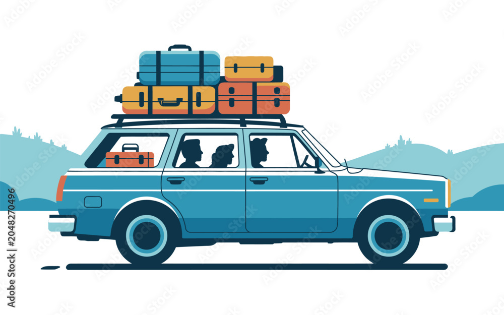 Fototapeta premium Station wagon car packed with luggage for family road trip vacation transport automobile departure adventure