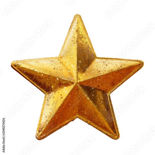 Golden christmas star decoration isolated on transparent background