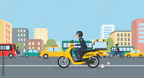 Photos Motorcycle Rider in City Traffic