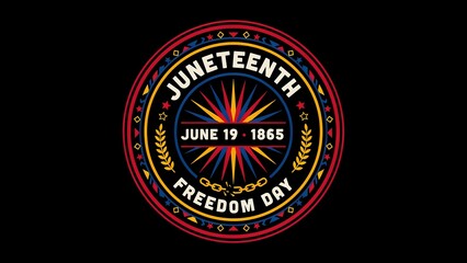 Juneteenth Freedom Day June 19 1865 celebratory emblem with broken chains and laurel wreaths
