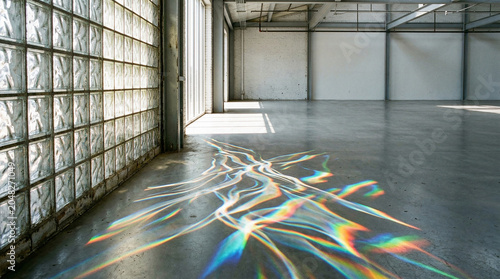 Vibrant Light Reflections on Concrete Floor in Modern Industrial Space
