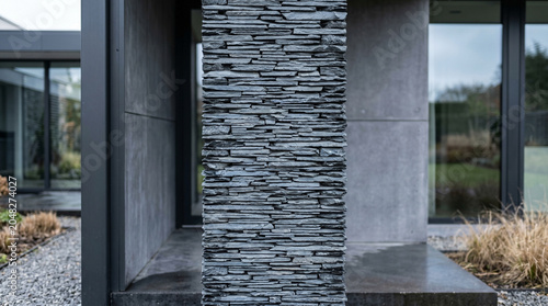 Modern Slate Stone Wall Exterior Detail