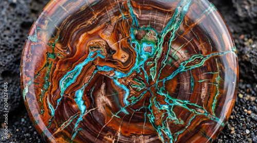 Vibrant Polished Stone with Turquoise and Brown Mineral Patterns