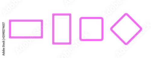Four neon pink outline geometric shapes, including rectangles and squares, displayed on a transparent background
