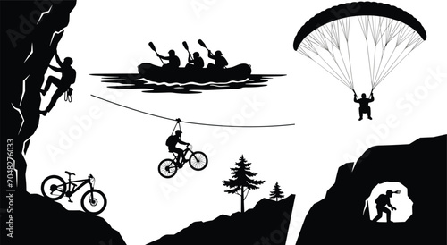 Photos Adventure Sports Silhouette Collection Featuring Rock Climbing Paragliding Rafti