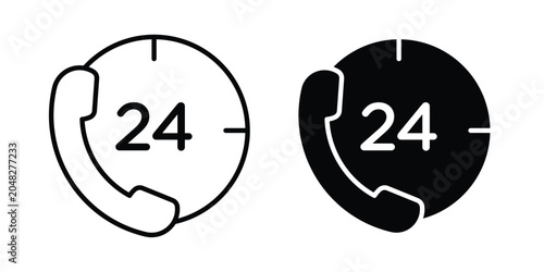 24 7 Emergency call services icon pack in black vector type