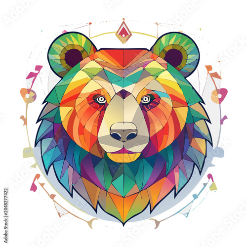 Colorful Geometric Bear Head Illustration