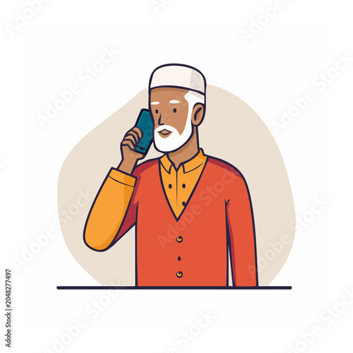 Elderly man with beard talking on a smartphone