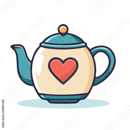 Flat design teapot with a red heart symbol
