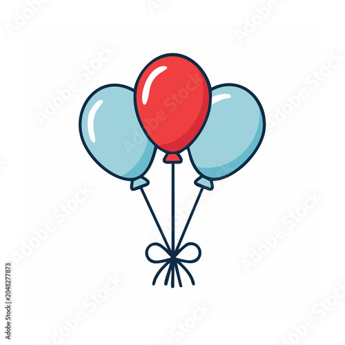 Three colorful balloons tied with a ribbon