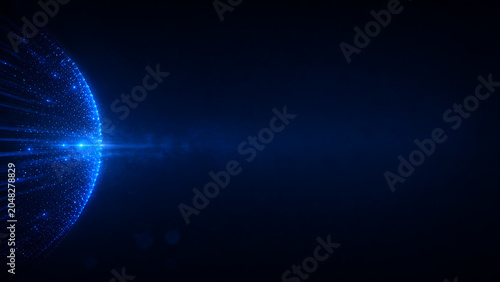 Abstract digital globe connecting global network with glowing particles and data stream
